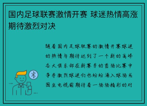 国内足球联赛激情开赛 球迷热情高涨期待激烈对决